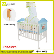 China Factroy NEW Foldable Baby Cot with Single High Pole Mosquito Net and Thick Mattress Baby Travel Cot Blue for Boy